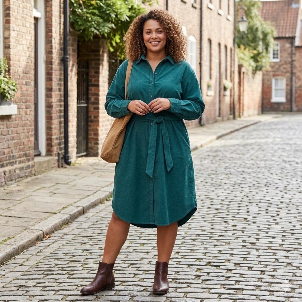 Ava & Viv Women's Plus 2X Teal Long Sleeve Button Down Shirt Dress 100% Cotton